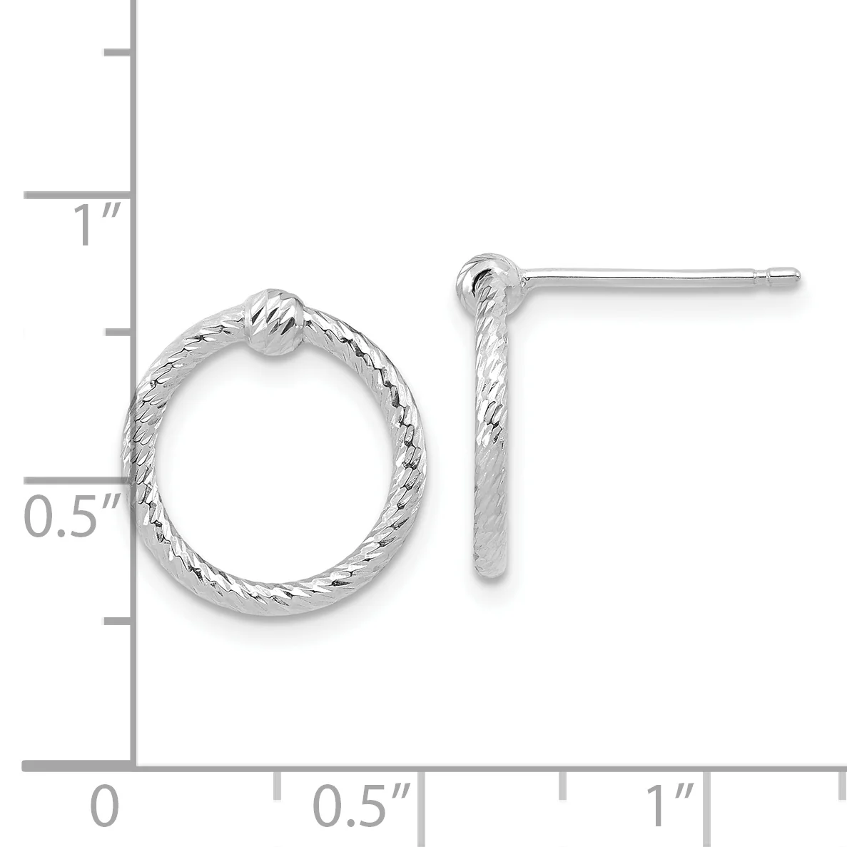 Pendientes de Botón de Oro Blanco de 14k Pulido con Círculo Retorcido y D/C - Image 2
