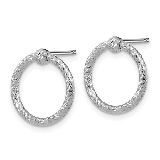 Pendientes de Botón de Oro Blanco de 14k Pulido con Círculo Retorcido y D/C - Image 3