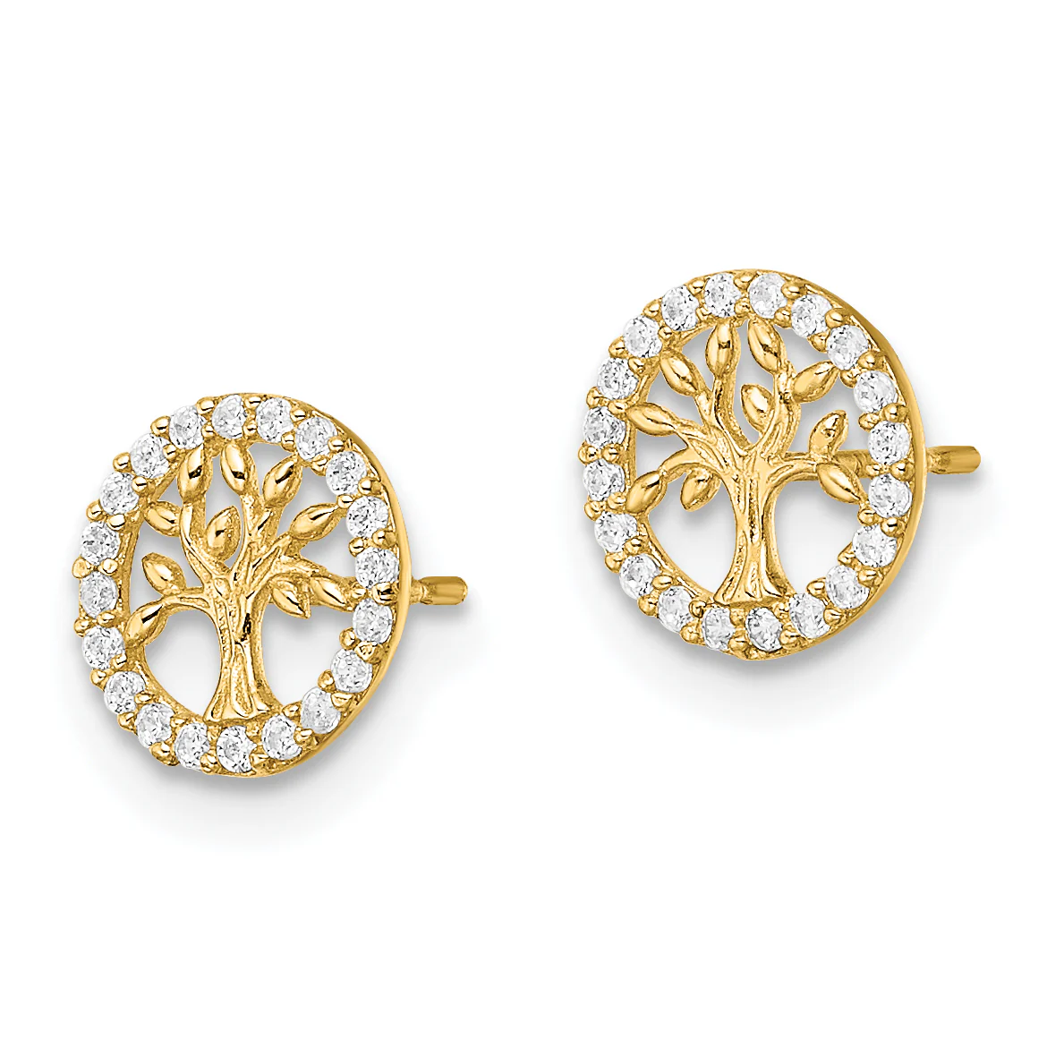 Pendientes de Poste con Árbol de la Vida de CZ Blanco Pulido de 14K Madi K - Image 2