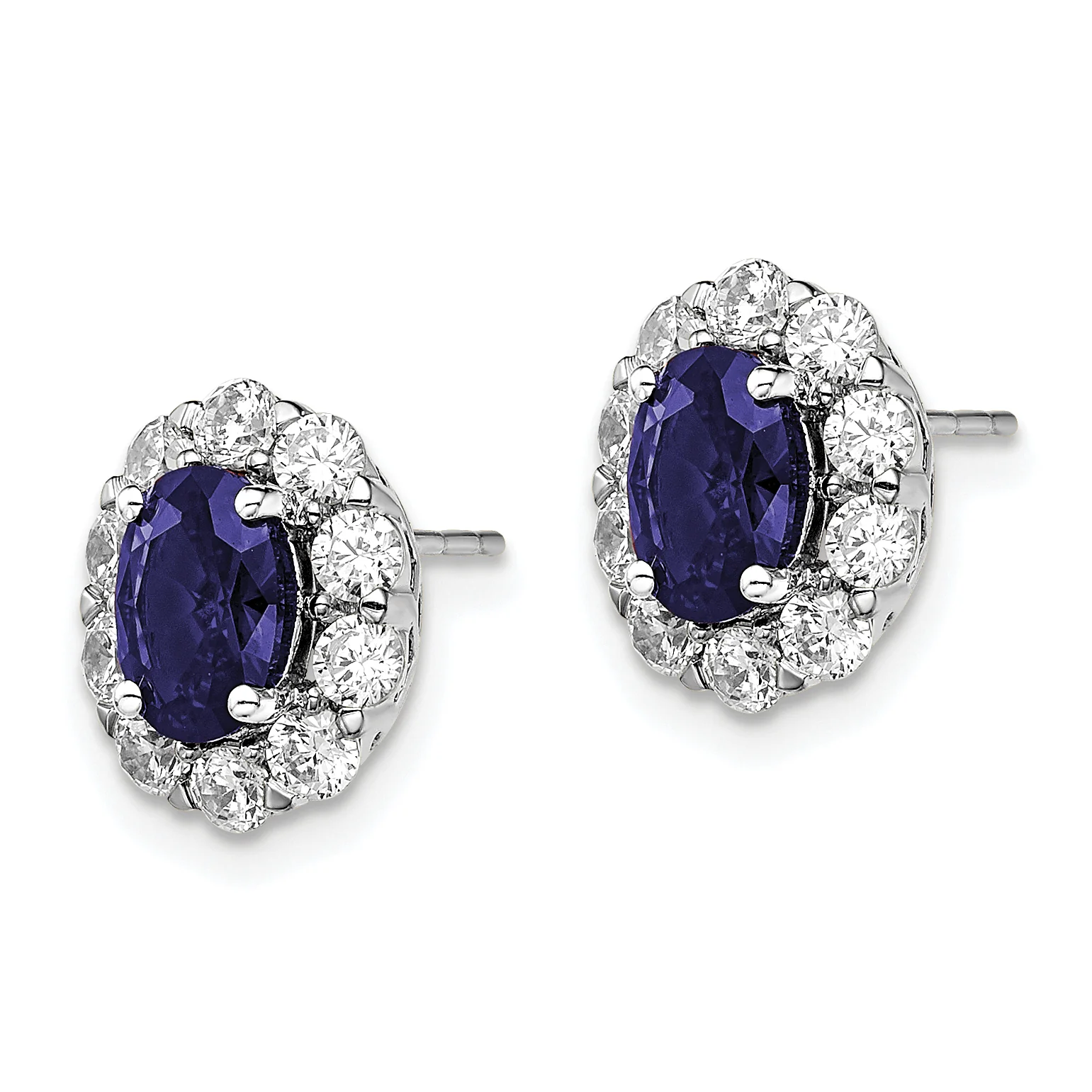 Pendientes de Botón de Oro Blanco de 14k con Diamantes Creado en Laboratorio de 1 1/5 quilates y Zafiro Creado en Laboratorio con Halo - Image 2