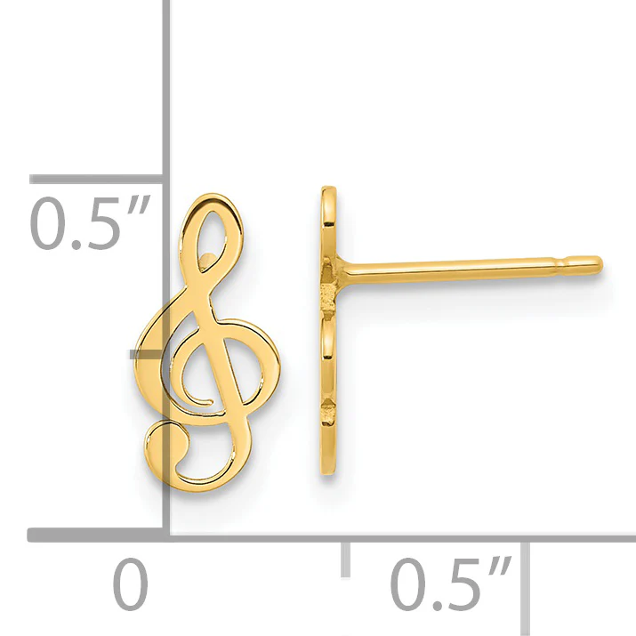 Pendientes de Botón en Oro Amarillo de 14K con Nota de Clave de Sol Pulida - Image 3