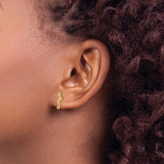 Aretes de Poste Mini Caballitos de Mar Izquierdo y Derecho de 14K - Image 3