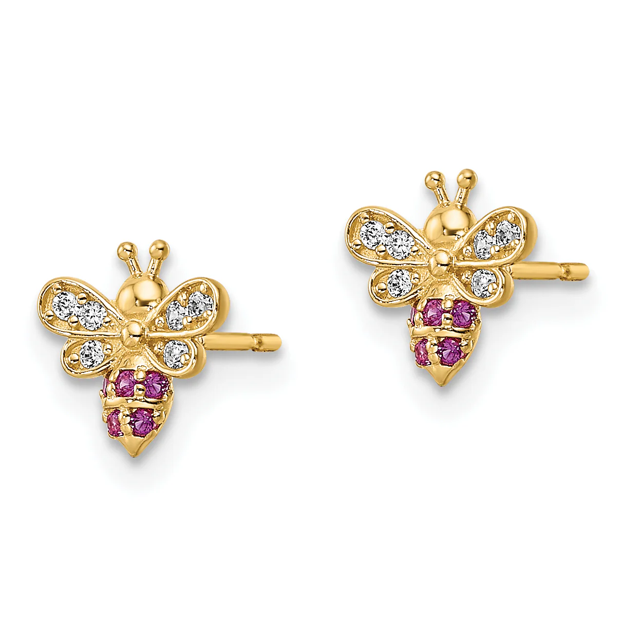 Pendientes de Abeja con CZ Claros y Rojos Madi K en Oro de 14k - Image 2