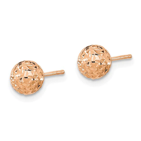 Pendientes de Bola con Corte Diamante en Oro Rosa de 14k de 6mm - Image 2