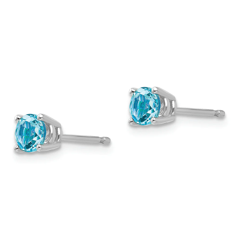 Pendientes de Oro Blanco de 14k con Topacio Azul de 4 mm - Image 2