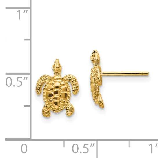 Pendientes de Botón con Tortuga Marina en Oro de 14k - Image 4