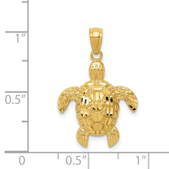 Colgante de Tortuga Marina Pulida con Corte Diamante de 14k - Image 4