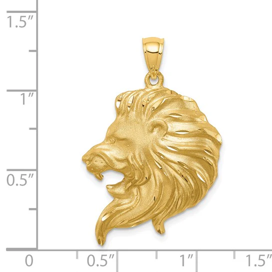 Colgante Cabeza de León con Acabado Cepillado y Corte Diamante de Oro Amarillo de 14K - Image 3