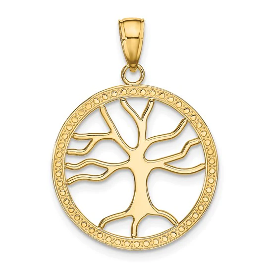 Dije Grande Árbol de la Vida en Marco Redondo en Oro Amarillo de 10K - Image 4