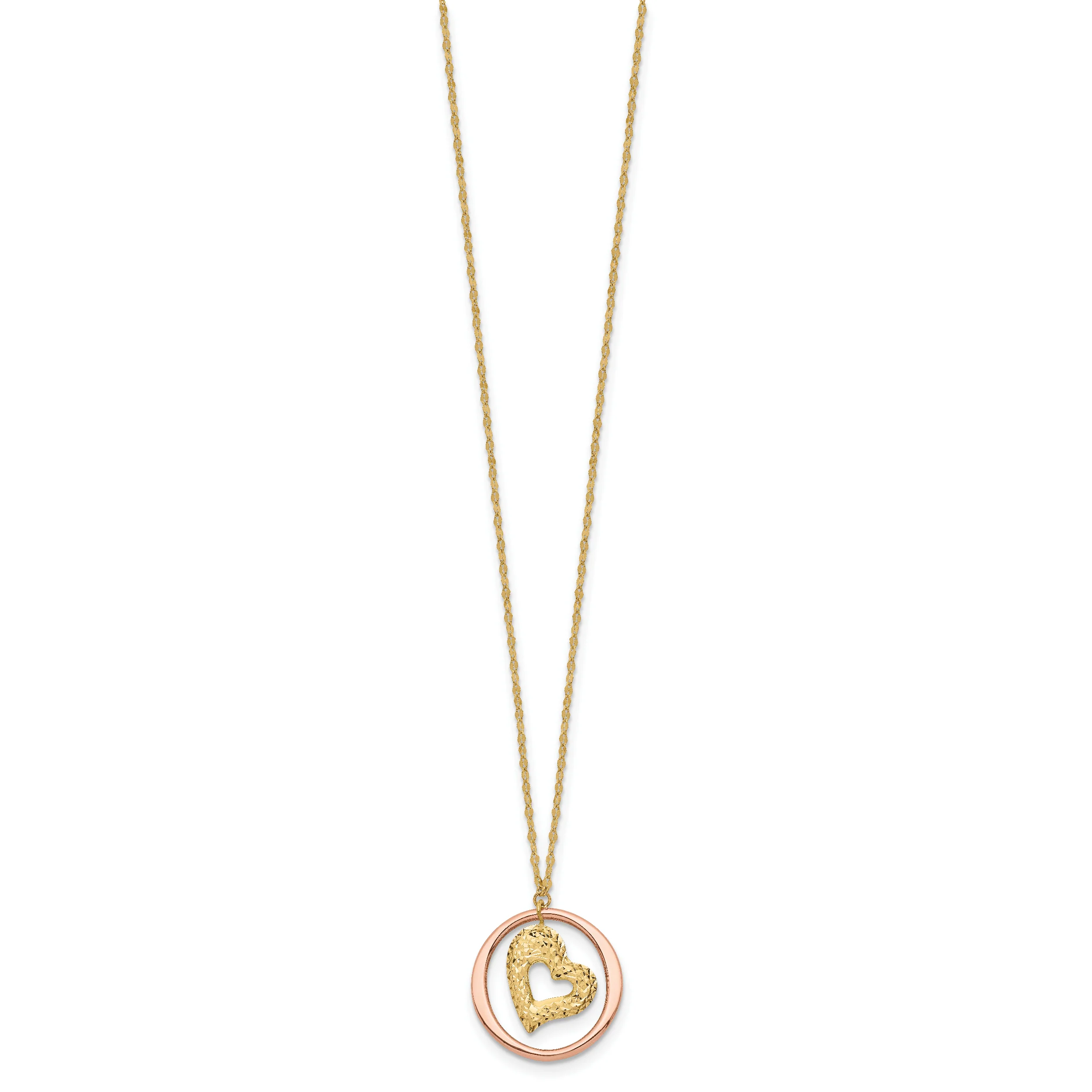 Collar de 14K Bicolor con Corazón en Círculo Abierto y Cadena de Eslabones Fancy - Image 2