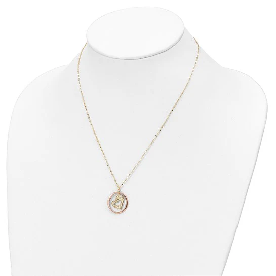 Collar de 14K Bicolor con Corazón en Círculo Abierto y Cadena de Eslabones Fancy - Image 4