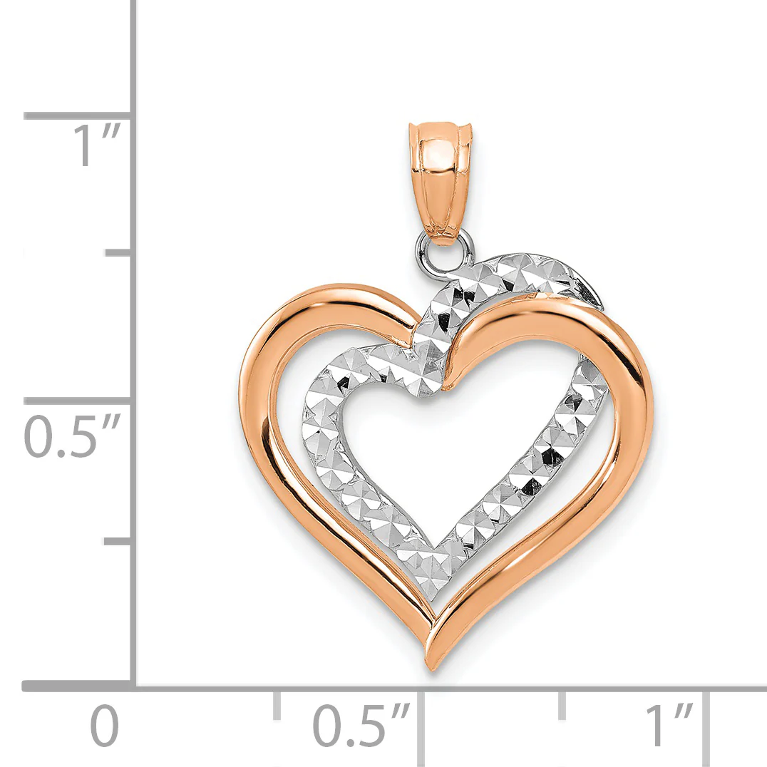 Dije de Corazones Entrelazados en Oro Bicolor de 14K con Acabado Pulido y Corte Diamante - Image 3