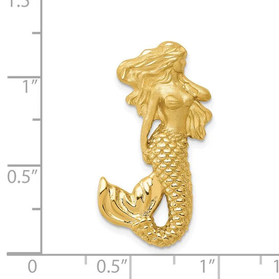 Deslizador de Cadena Sirena Pulido y Satinado con Corte Diamante en Oro de 14K - Image 4