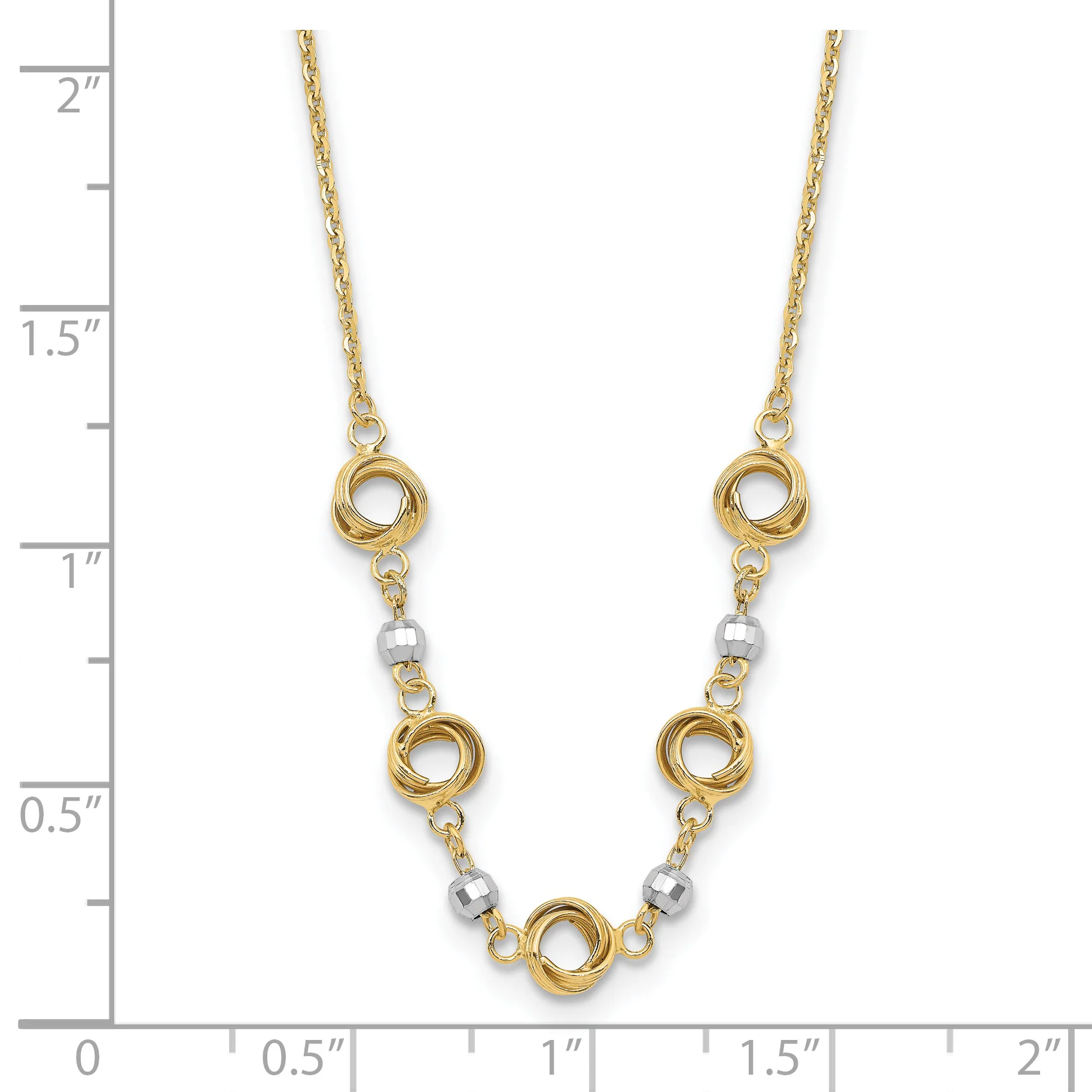 Collar de Nudos de Amor y Perlas D/C Pulidos en Oro 14K Bicolor con Extensor de 2 Pulgadas - Image 3