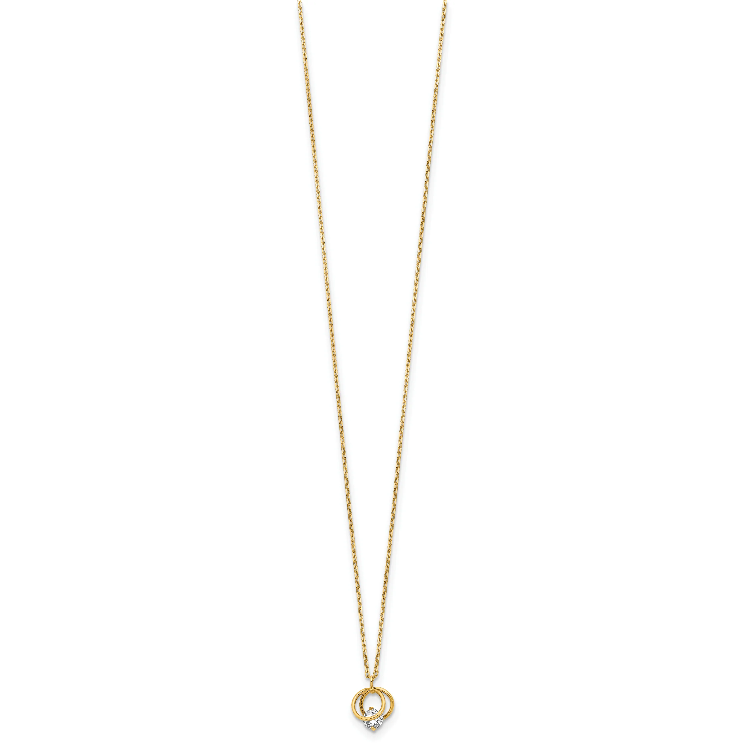 Collar de Oro Amarillo de 14K con Doble Círculo Pulido y Circonia Cúbica, 15" con Extensor de 1" - Image 2