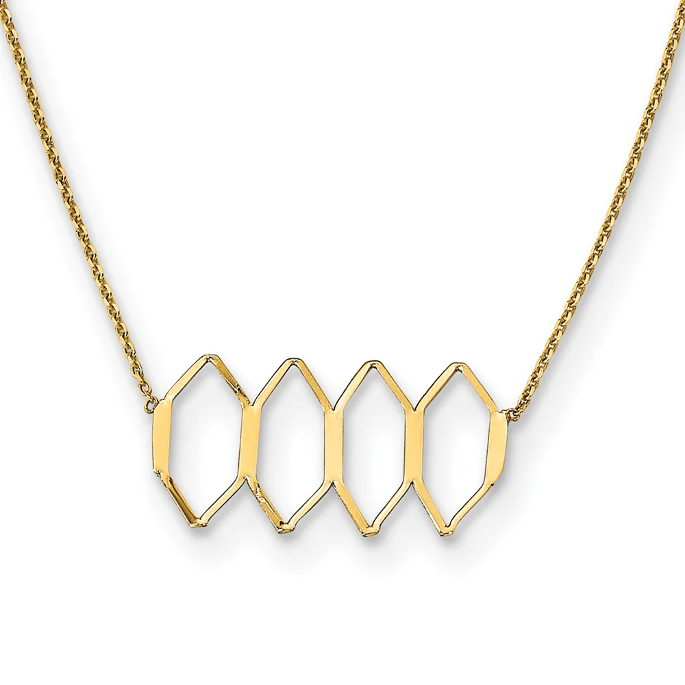 Collar de Oro 14K Pulido con Formas Elegantes y Extensión de 2 Pulgadas