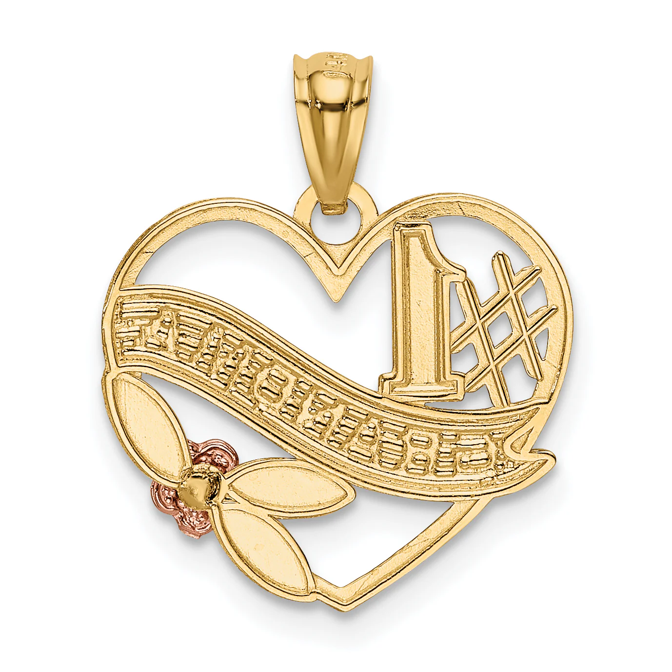 Colgante de Corazón “#1 ABUELA” en Oro de 14k Bicolor con Rodio Blanco - Image 3