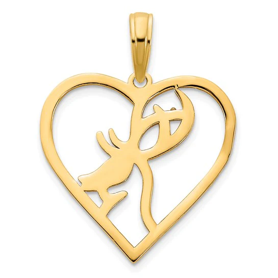 Colgante de Ciervo en un Corazón de 14k Oro Amarillo - Image 4