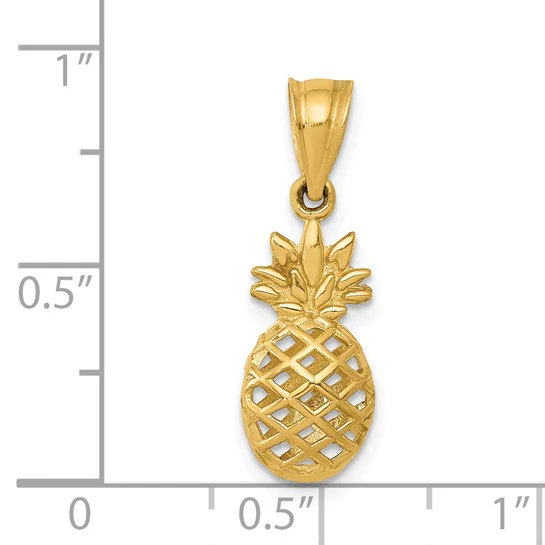 Colgante 3D de Piña Pulido en Oro Amarillo de 14K - Image 4