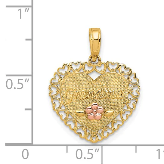 Dije de Corazón "ABUELA" con Flor en Oro de 14k Bicolor - Image 4