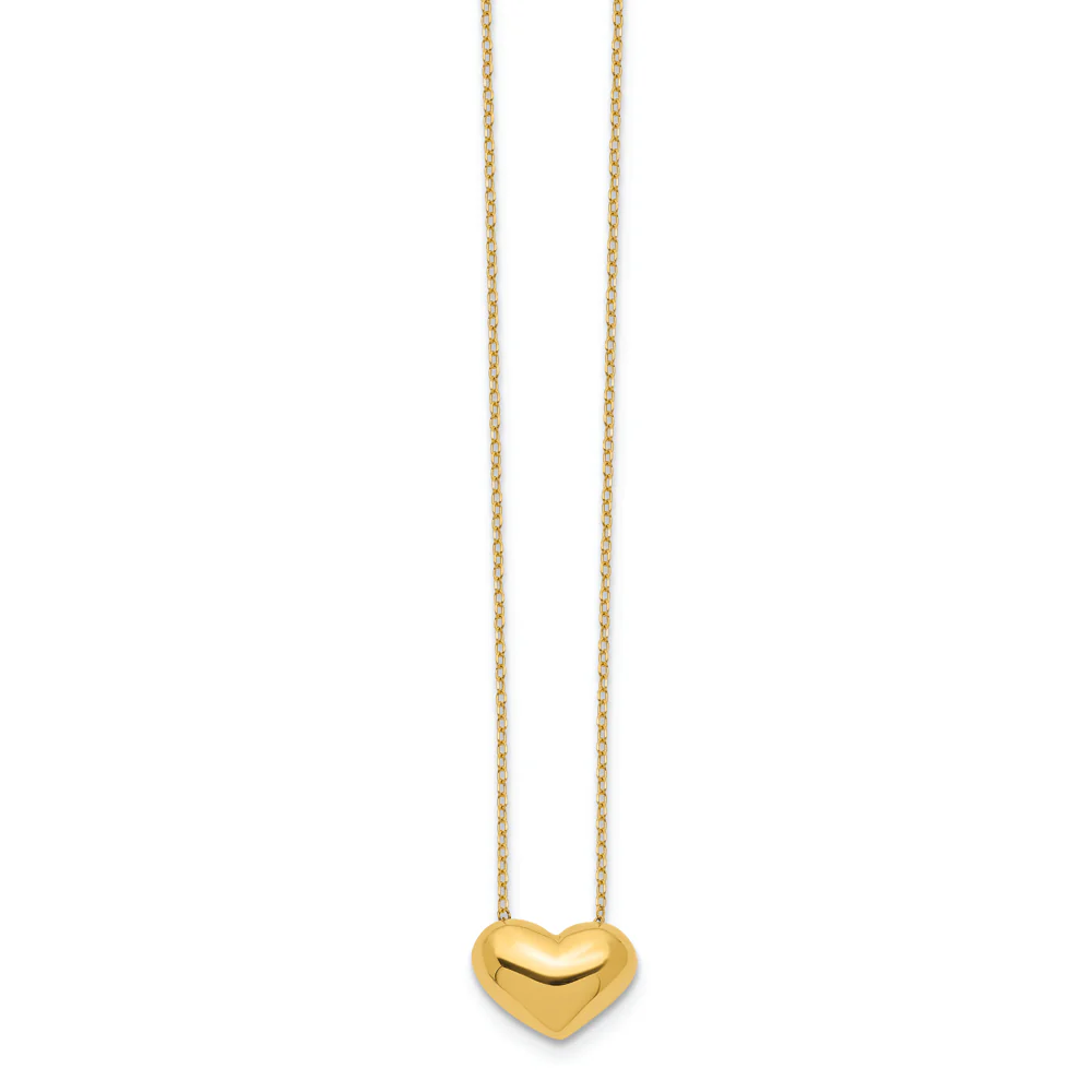 Collar con Colgante de Corazón Pufado Pulido en Oro Amarillo 14K de 18 pulgadas - Image 2