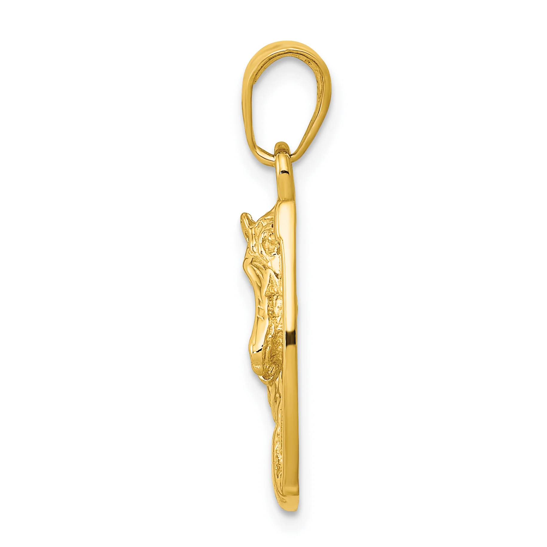 Colgante Cabeza de Caballo en Herradura de Oro Amarillo Sólido Pulido de 14K - Image 2