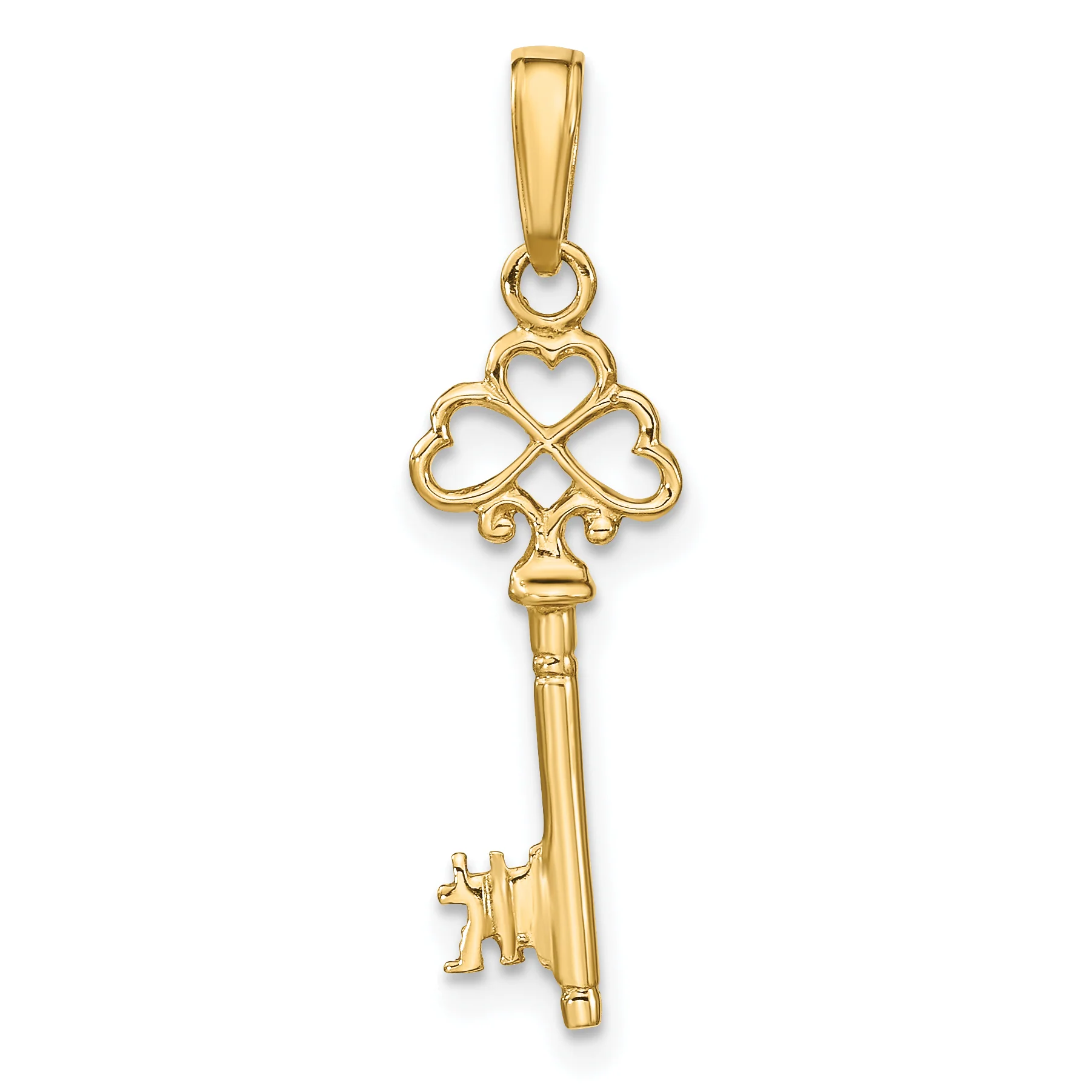 Dije Llave con Corazones en 3D en Oro Amarillo de 14k Pulido - Image 3