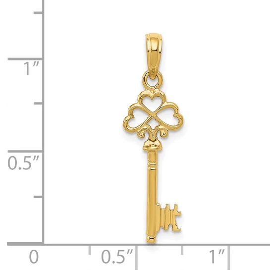Dije Llave con Corazones en 3D en Oro Amarillo de 14k Pulido - Image 5