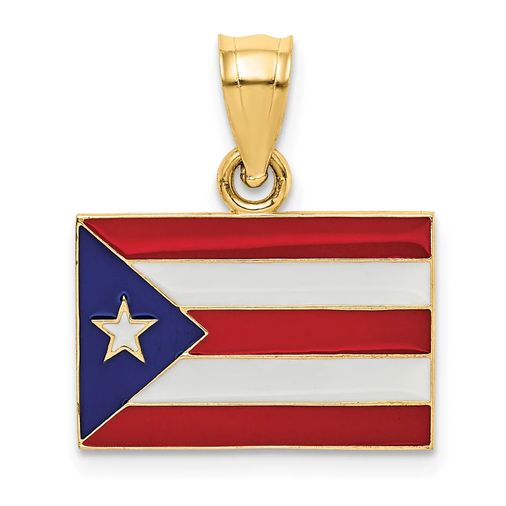 Colgante Sólido Enameled de la Bandera de Puerto Rico en Oro Amarillo de 14K