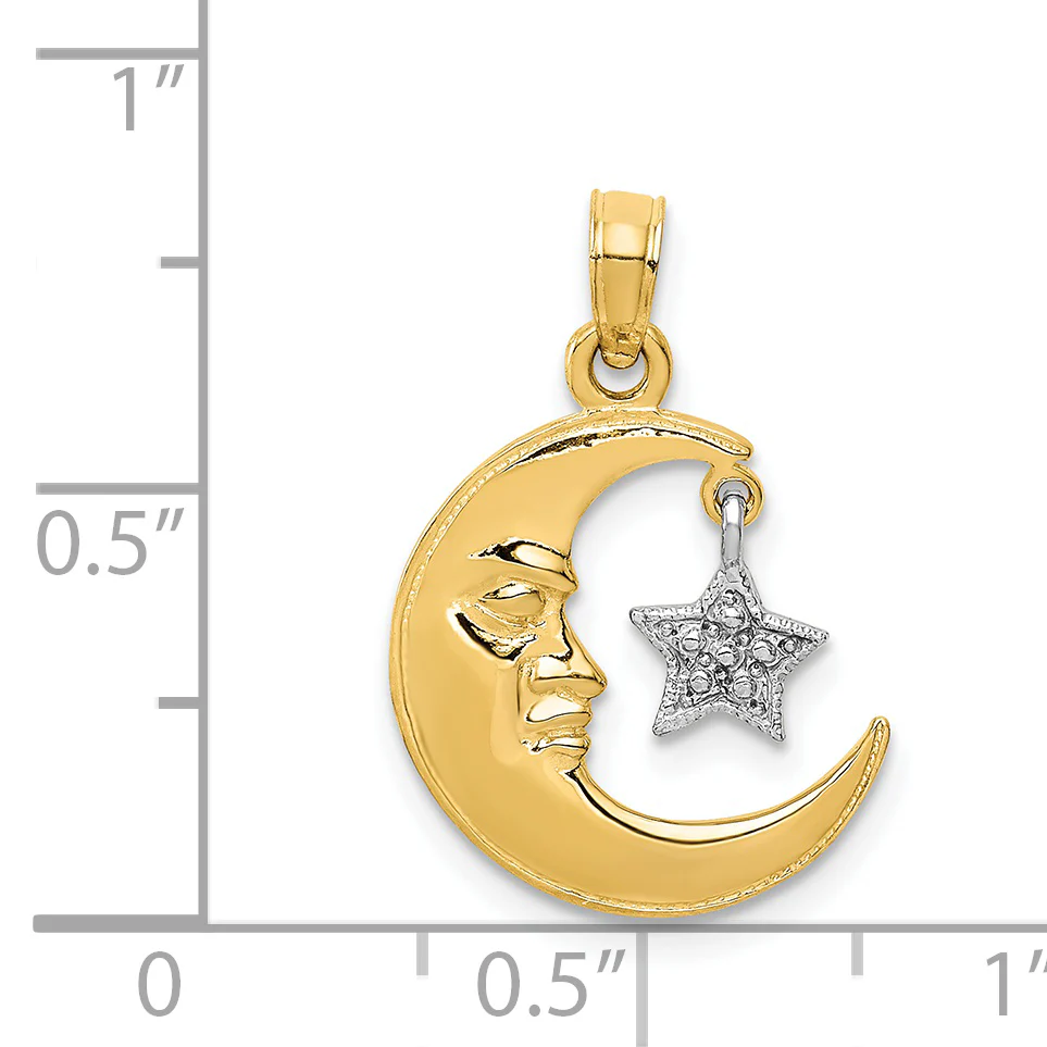 Dije de Media Luna y Estrella en Oro 14K Bicolor Pulido - Image 3