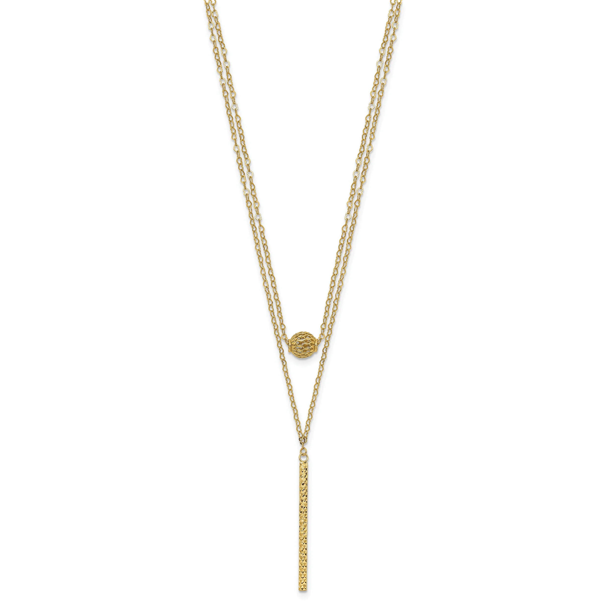 Collar 14K de Doble Capa con Esferas Huecas y Barra con Acabado Pulido - Image 2