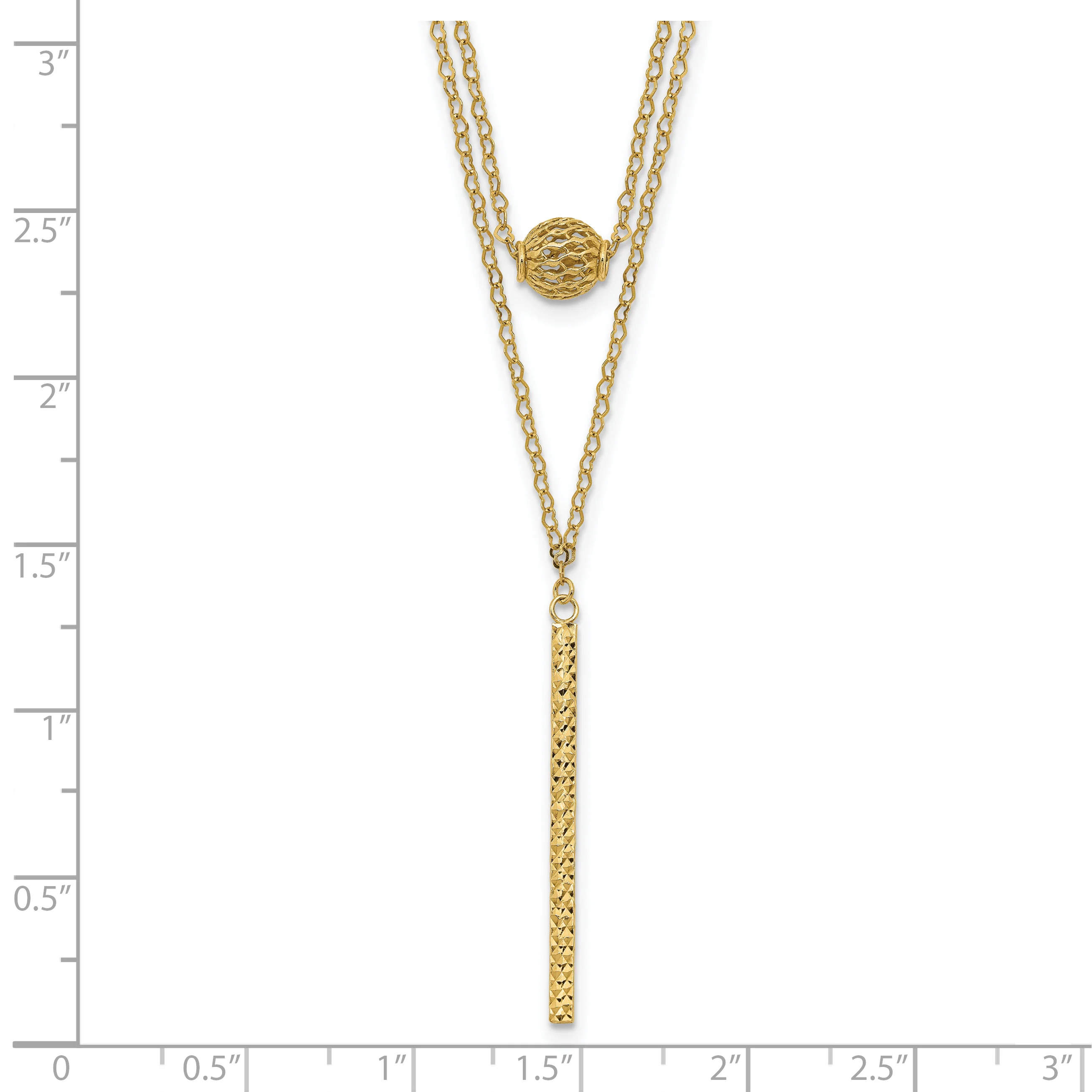 Collar 14K de Doble Capa con Esferas Huecas y Barra con Acabado Pulido - Image 3