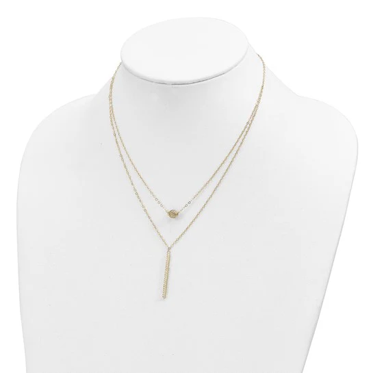 Collar 14K de Doble Capa con Esferas Huecas y Barra con Acabado Pulido - Image 4