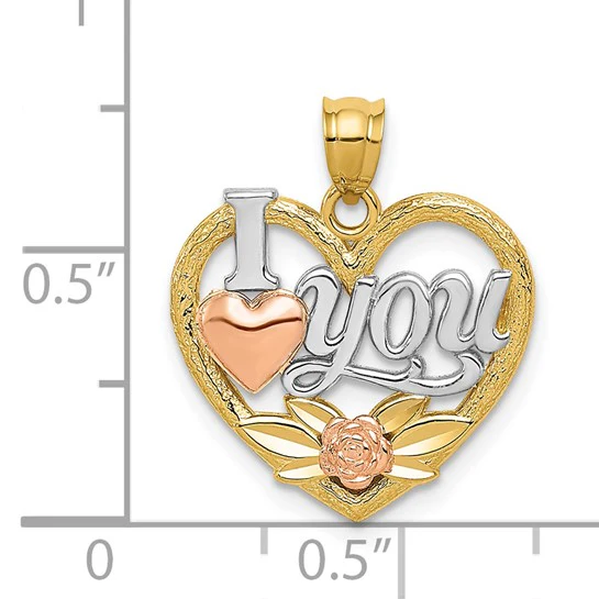 Dije 14K Two-tone con Rodio Blanco "I Love You" Corazón - Image 4