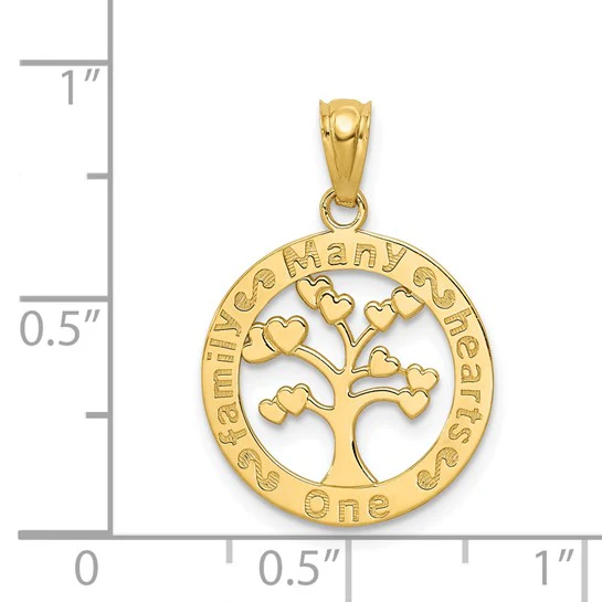 Colgante de Árbol "Una Familia Muchos Corazones" en Oro Pulido de 14K - Image 4