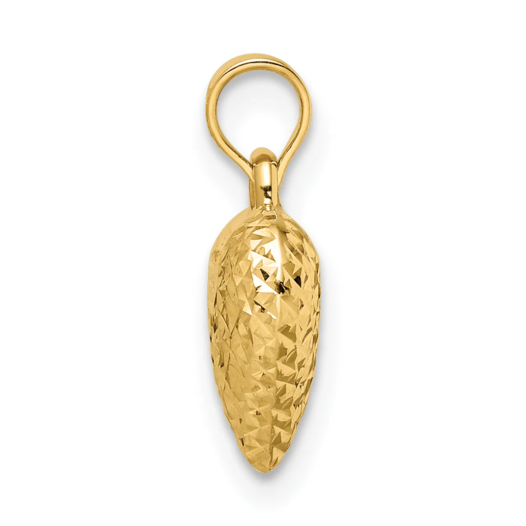 Colgante Corazón Abultado Mediano con Corte Diamante 14K Pulido - Image 2