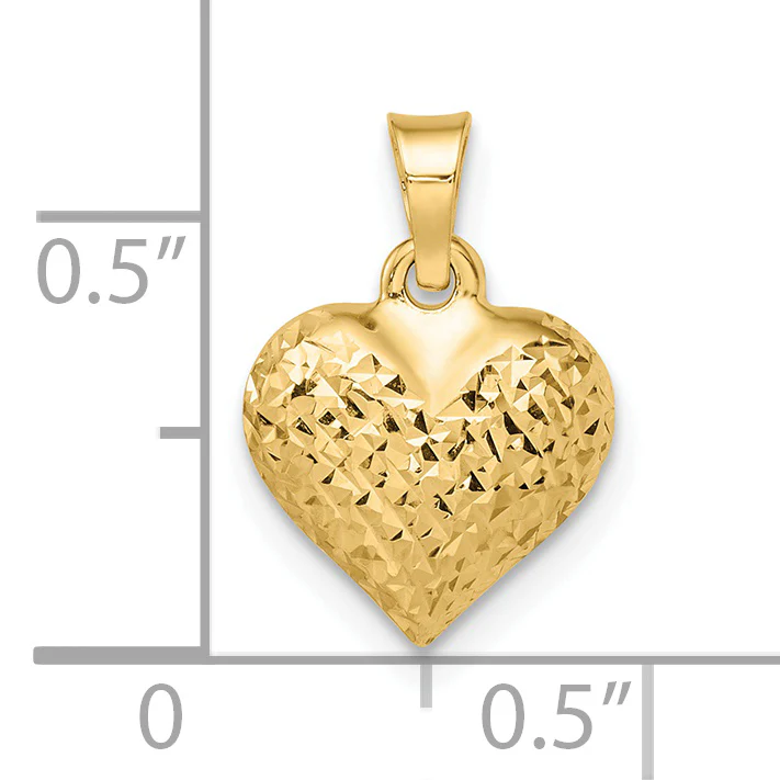 Colgante Corazón Abultado Mediano con Corte Diamante 14K Pulido - Image 3