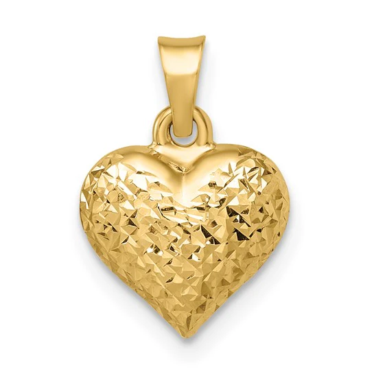 Colgante Corazón Abultado Mediano con Corte Diamante 14K Pulido - Image 4