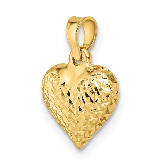 Colgante Corazón Abultado Mediano con Corte Diamante 14K Pulido - Image 5