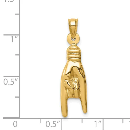 Dije 3D Hueco Signo de Rock On en Oro de 14k - Image 4