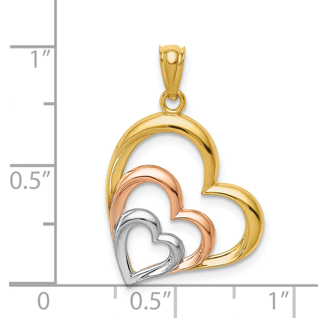 Colgante 3 Corazones Pulidos Bicolor y Rodio Blanco de 14k - Image 3