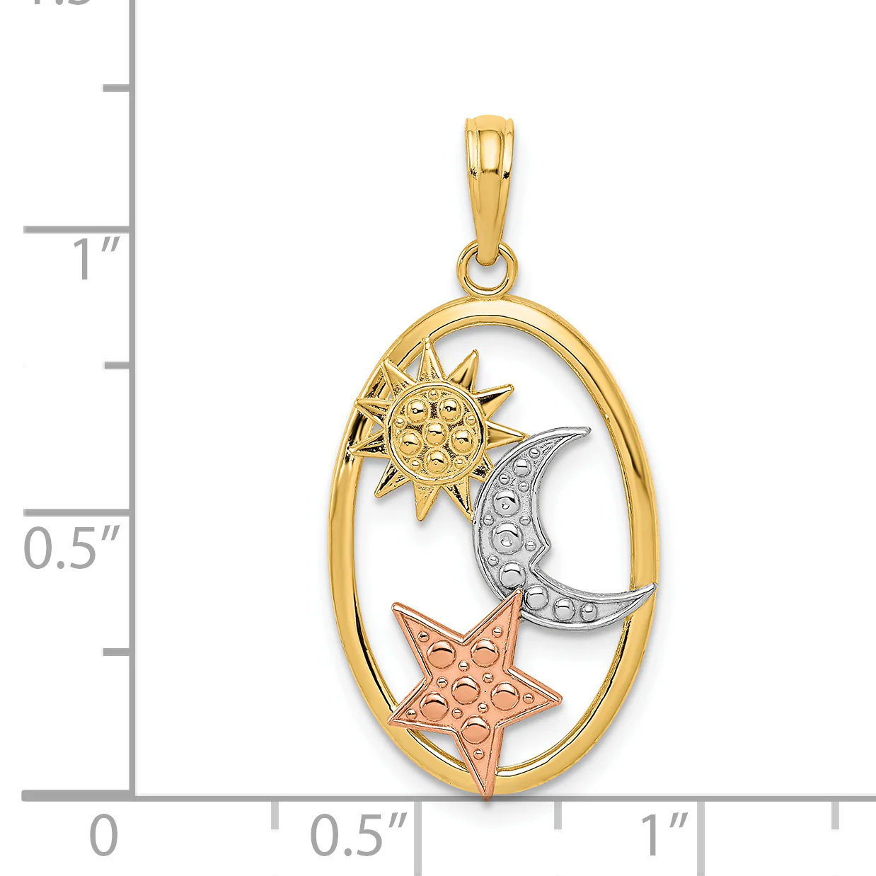 Colgante Ovalado con Sol, Luna y Estrella en Oro Bicolor 14K con Rodio Blanco - Image 3