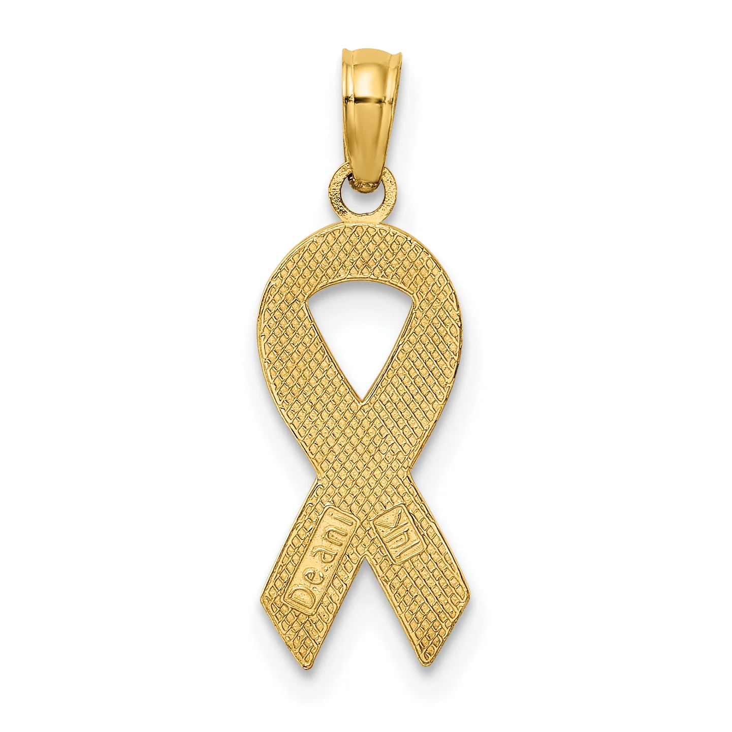 Colgante de Listón de Conciencia Esmaltado en Rosa de 14k Oro Amarillo - Image 3
