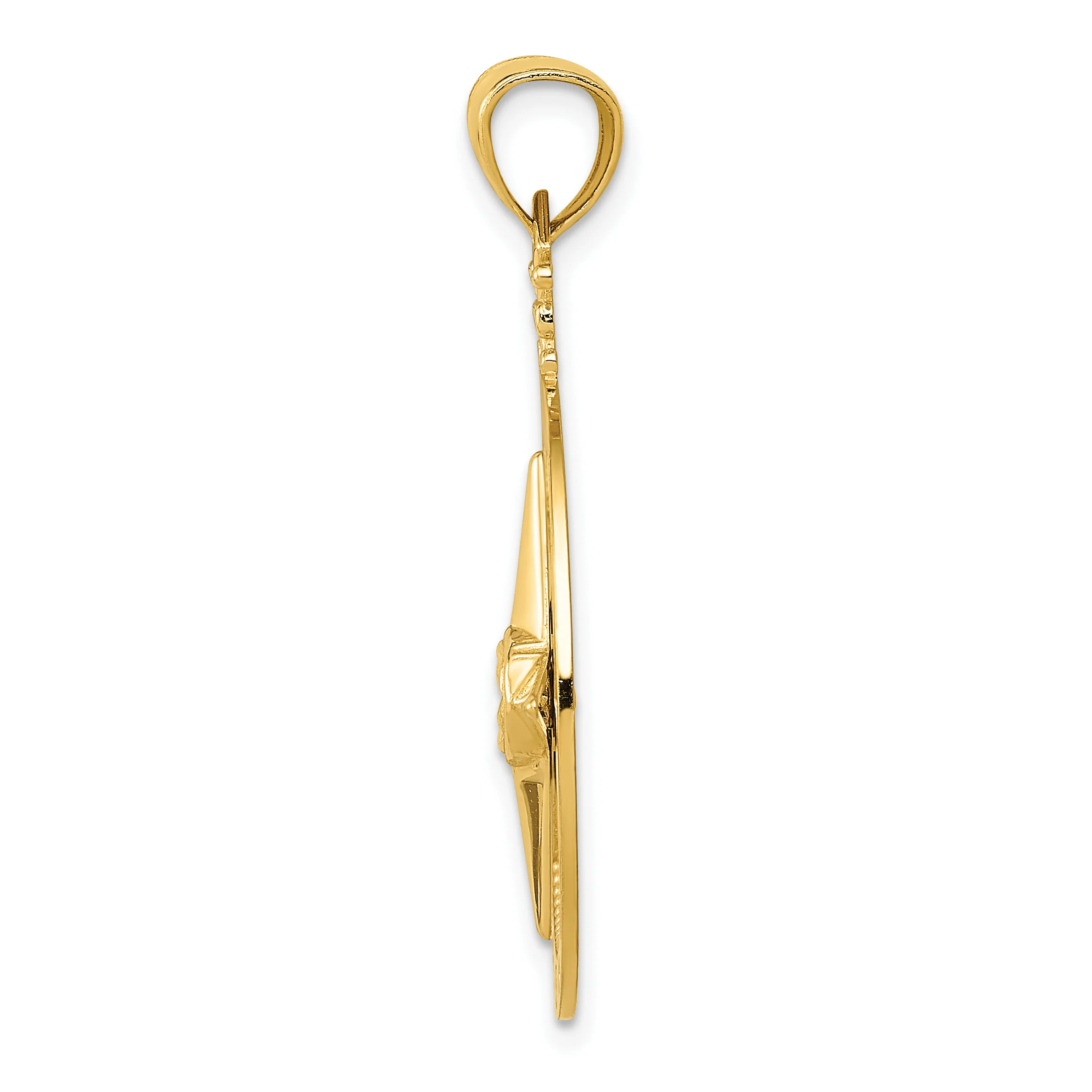 Colgante Brújula Pulido y Satinado con Corte Diamante en Oro Amarillo de 14K - Image 2