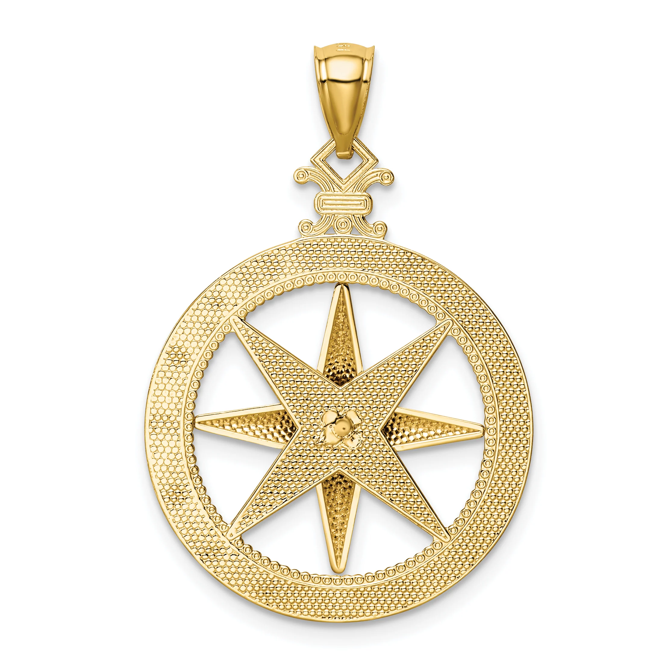 Colgante Brújula Pulido y Satinado con Corte Diamante en Oro Amarillo de 14K - Image 3
