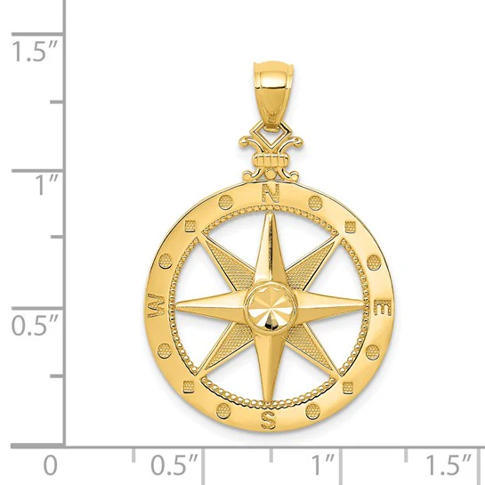 Colgante Brújula Pulido y Satinado con Corte Diamante en Oro Amarillo de 14K - Image 4