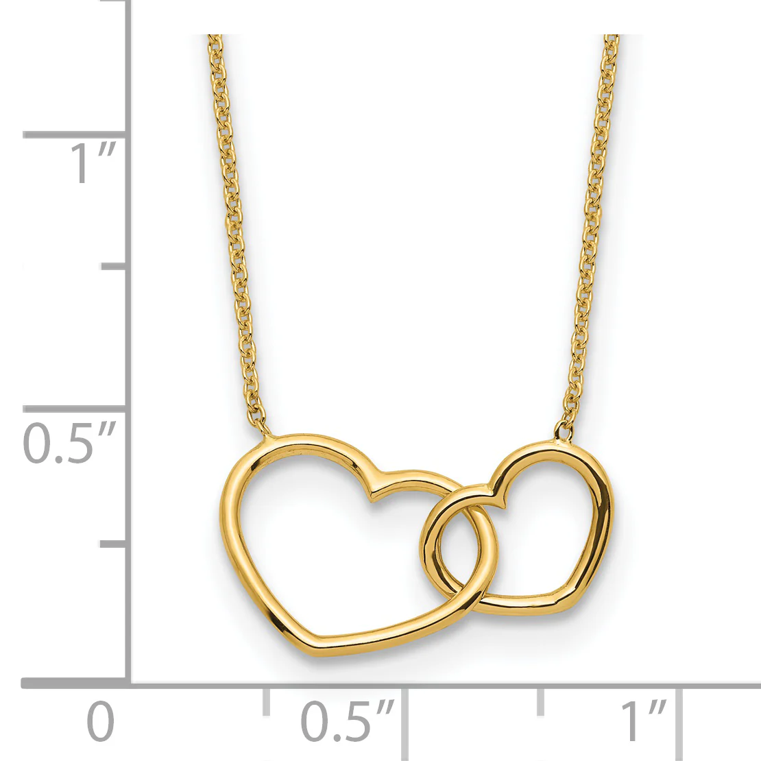 Collar de 14K con Doble Corazón Pulido - 17”Pulgadas - Image 3