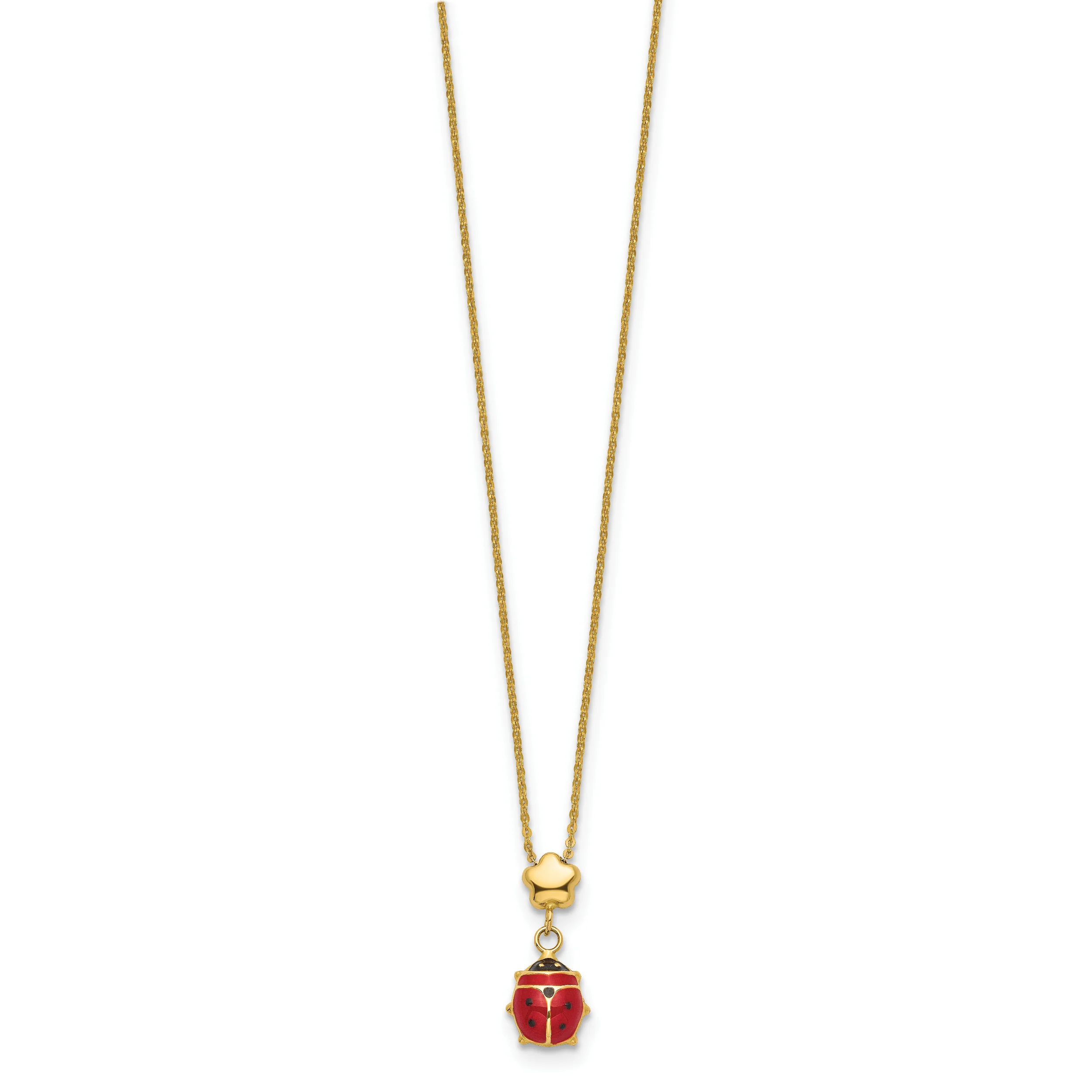Collar de Flor Esmaltada con Mariquita en Oro de 14k – 16.5 pulgadas - Image 2