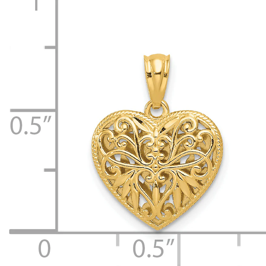 Colgante Reversible Corazón Pulido y Cortado en Diamante de 14K Dos Tonos - Image 3