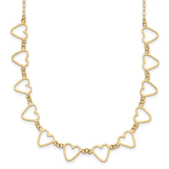 Collar de Oro Amarillo de 14K con Corazones Planos Abiertos y Cadena Oval Cable de 16 pulgadas + Extensión de 2 pulgadas - Image 4